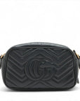 Pre-Loved GG Marmont Matelassé Camera Bag Crossbody Bag Quilted Leather Small with Aged Gold Hardware, Black
