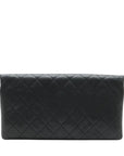Pre-Loved Quilted Fold-Over Clutch Clutch Quilted Leather with Silver Hardware, Black