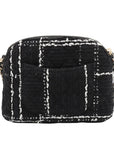 Pre-Loved Camera Bag Crossbody Bag Plaid Tweed Mini with Gold Hardware, Black and White