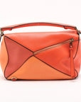 Pre-Loved Puzzle Handbag Colorblock Leather Medium with Gold Hardware, Orange