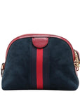 Pre-Loved Ophidia Shoulder Bag Suede Small with Gold Hardware, Navy Blue