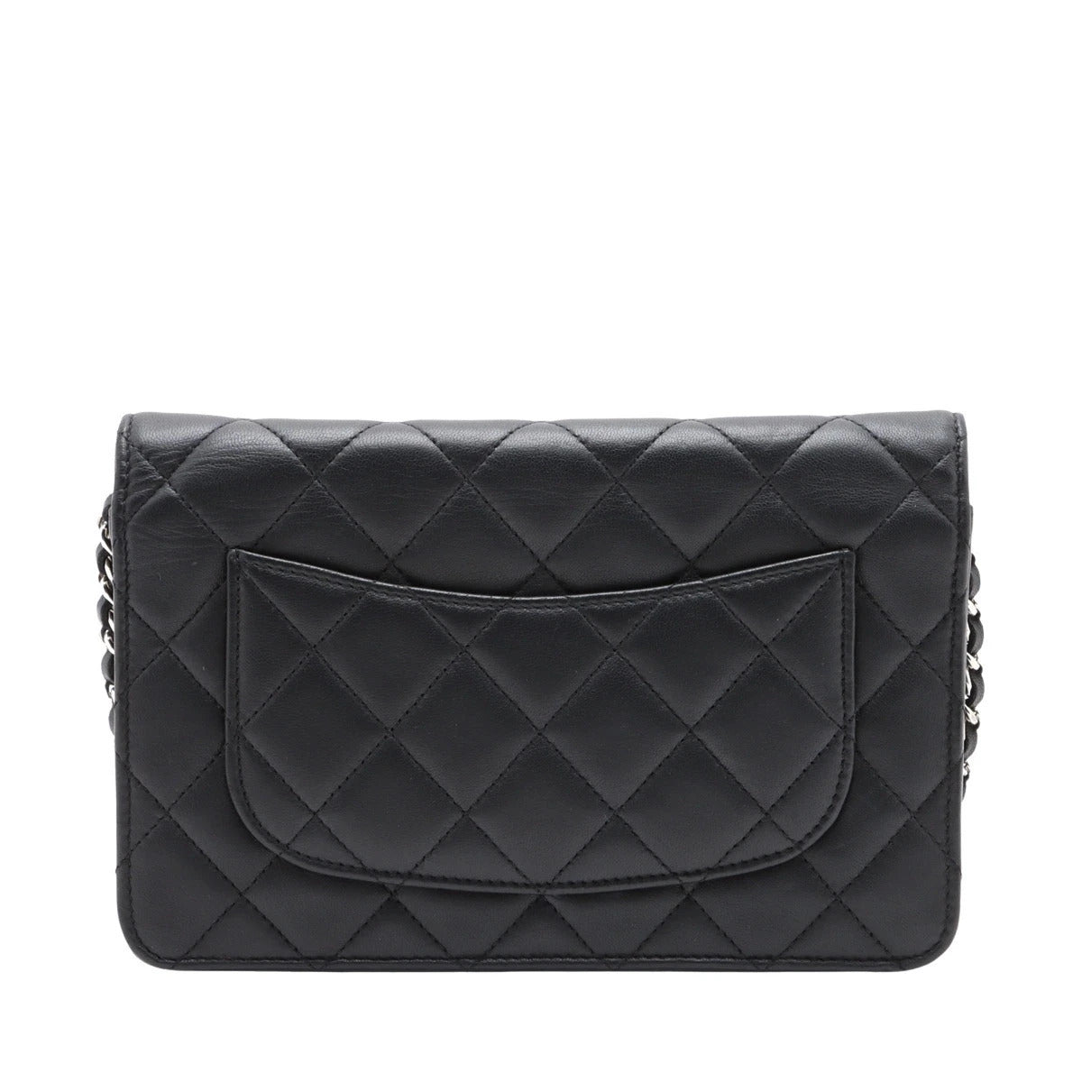 Pre-Loved Wallet on Chain Crossbody Bag Quilted Leather with Silver Hardware, Black