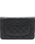 Pre-Loved Wallet on Chain Crossbody Bag Quilted Leather with Silver Hardware, Black