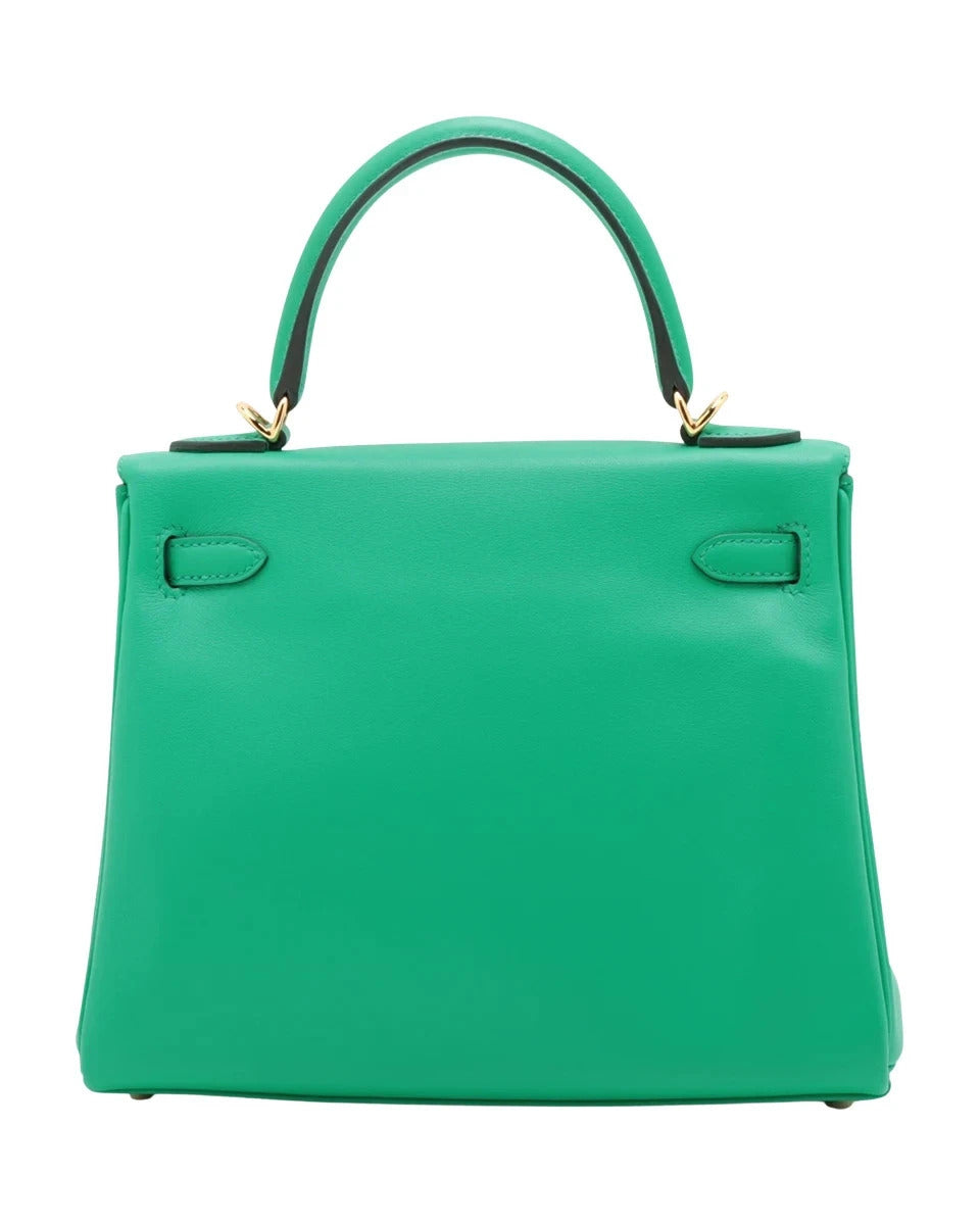 Pre-Loved Kelly Handbag Leather 25 with Gold Hardware, Vert Jade