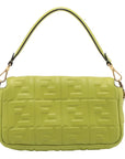 Pre-Loved Baguette Shoulder Bag Embossed FF Logo Leather Medium with Gold Hardware, Green