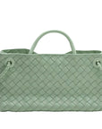 Pre-Loved Andiamo Tote Intrecciato Leather Small with Gold Hardware, Mint Green