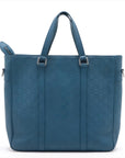 Pre-Loved Tadao Tote Damier Leather with Silver Hardware, Teal Blue