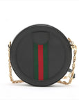 Pre-Loved Ophidia Round Mini Crossbody Bag Leather Mini with Gold Hardware, Black