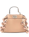 Pre-Loved Peekaboo Handbag Leather Micro with Silver Hardware, Beige