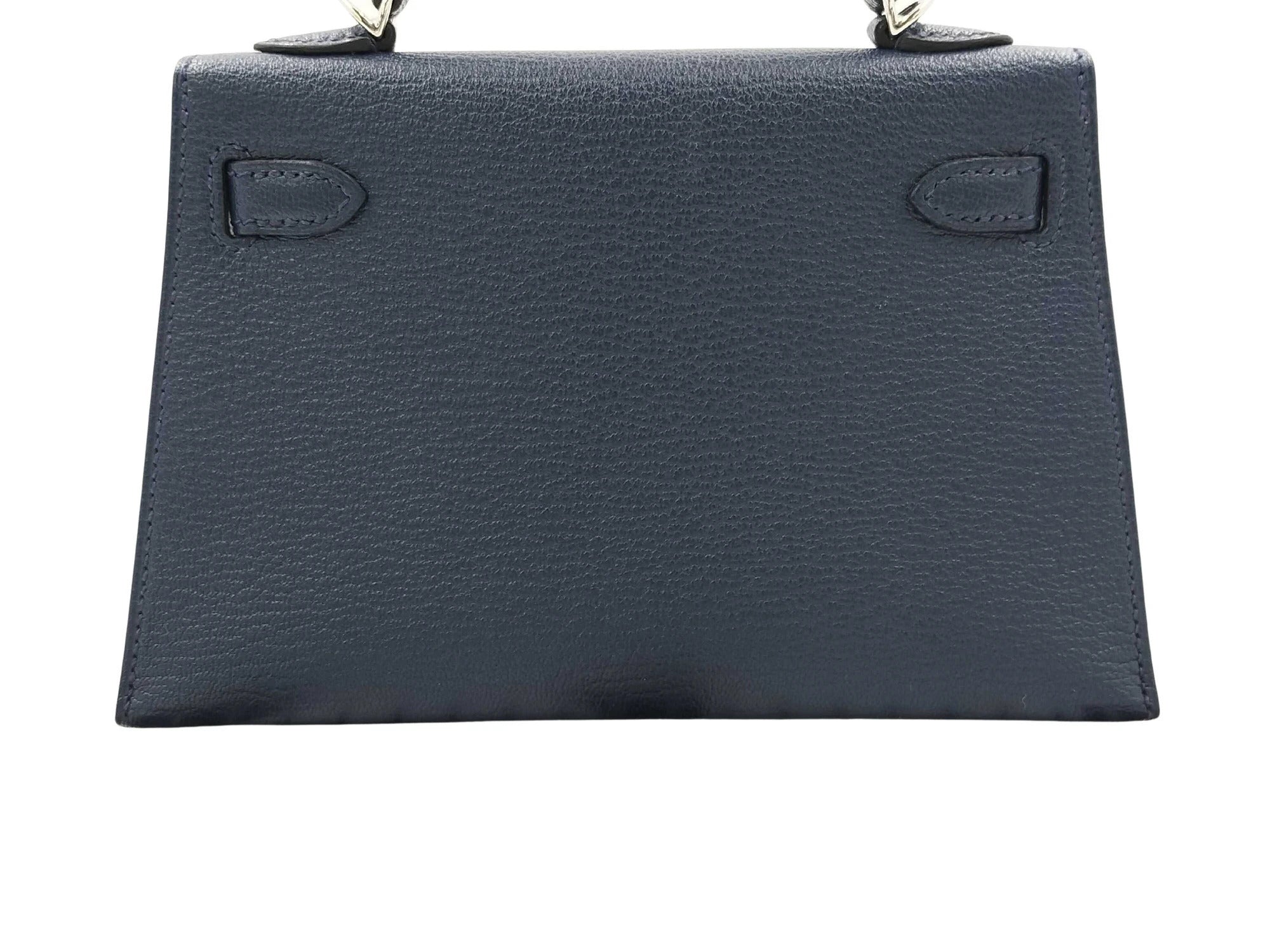 Pre-Loved Kelly Handbag Leather Mini II with Palladium Hardware, Navy Blue