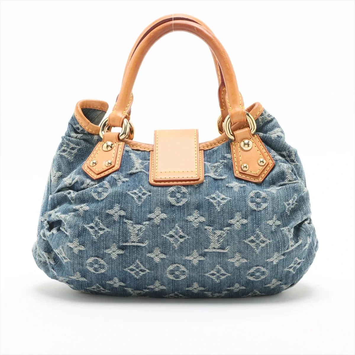 Pre-Loved Pleaty Handbag Monogram Denim Small with Gold Hardware, Blue
