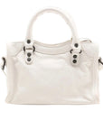 Pre-Loved Classic City Handbag Leather Mini with Aged Silver Hardware, White