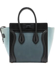 Pre-Loved Luggage Micro Tote Leather Micro with Gold Hardware, Light Blue, Teal Blue, and Black