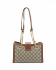Pre-Loved Padlock Tote Monogram Coated Canvas Small with Gold Hardware, Beige Ebony