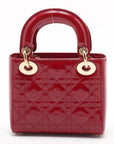Pre-Loved Lady Dior Handbag Cannage Patent Leather Mini with Gold Hardware, Red
