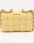 Pre-Loved Chain Cassette Shoulder Bag Intrecciato Leather with Gold Hardware, Pale Yellow