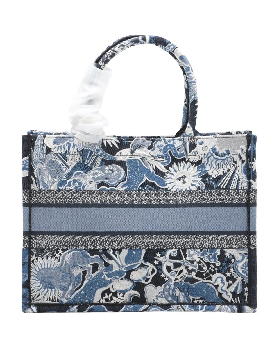 Pre-Loved Book Tote Tote Canvas Embroidered Medium, Blue and White