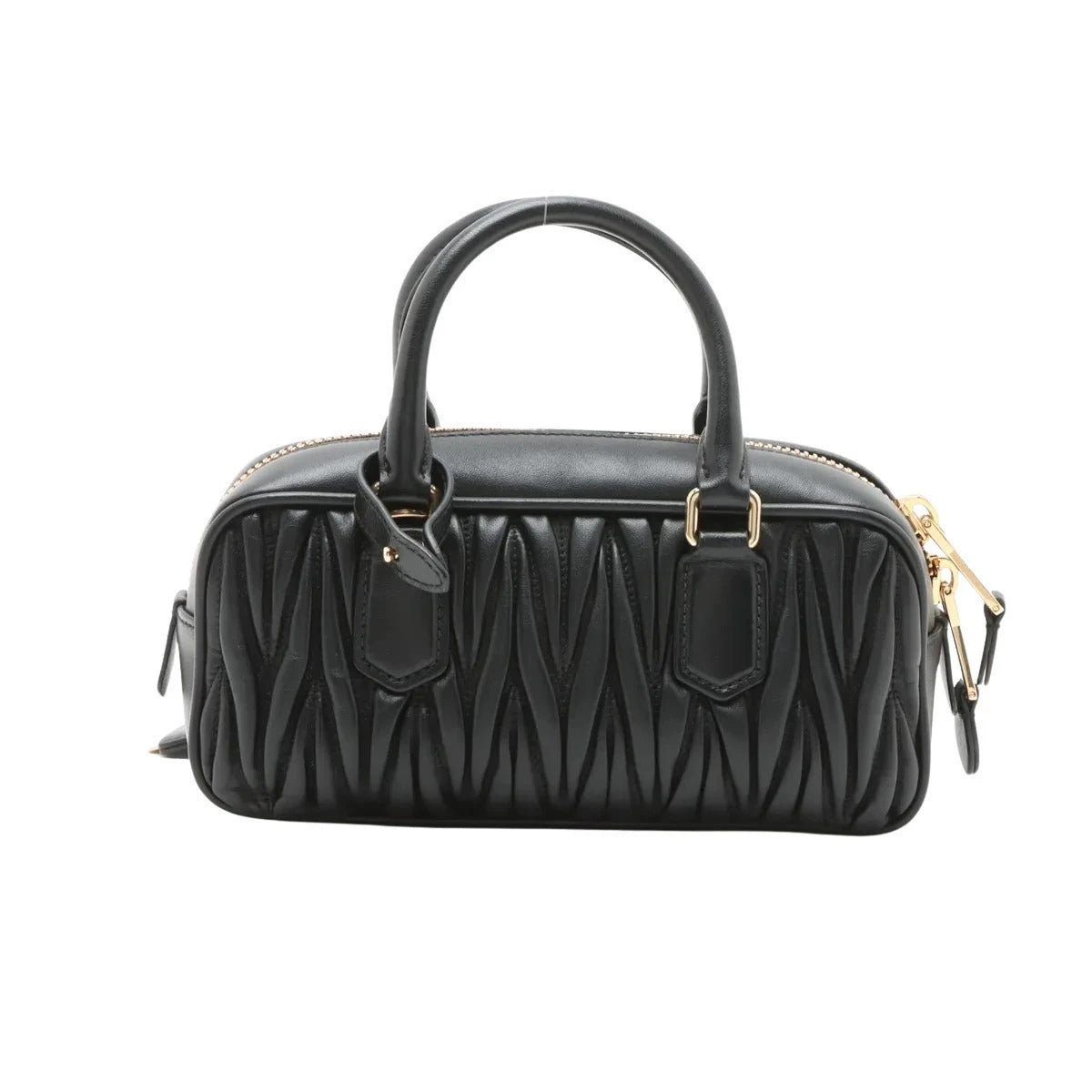 Pre-Loved Matelassé Bowling Bag Handbag Quilted Leather Mini with Gold Hardware, Black