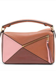 Pre-Loved Puzzle Handbag Colorblock Leather Small with Gold Hardware, Tan, Brown, and Pink
