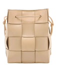 Pre-Loved Cassette Bucket Bucket Bag Intrecciato Leather Small, Beige