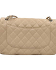Pre-Loved Classic Double Flap Shoulder Bag Quilted Leather Jumbo with Silver Hardware, Beige