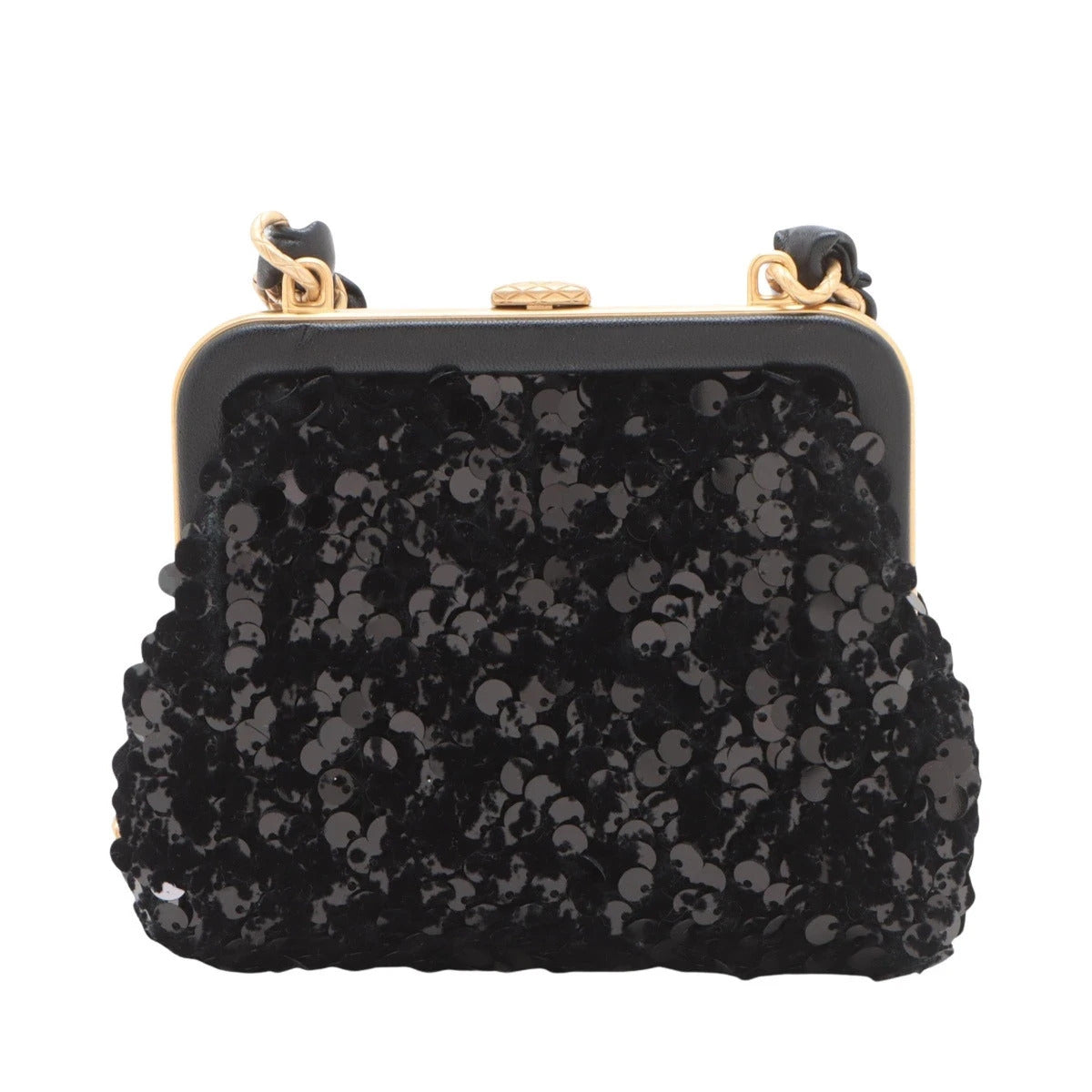 Pre-Loved Sequin Bow Kiss-Lock Bag Shoulder Bag Sequin Mini with Gold Hardware, Black