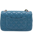 Pre-Loved Classic Single Flap Crossbody Bag Quilted Leather Mini with Rainbow Iridescent Hardware, Teal Blue