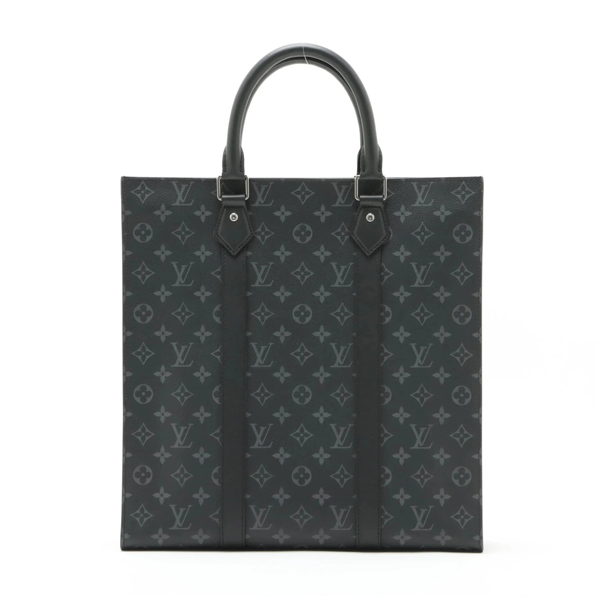 Pre-Loved Sac Plat Tote Monogram Coated Canvas with Silver Hardware, Black