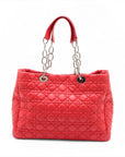 Pre-Loved Lady Dior Soft Shopping Tote Cannage Leather Large with Silver Hardware, Red