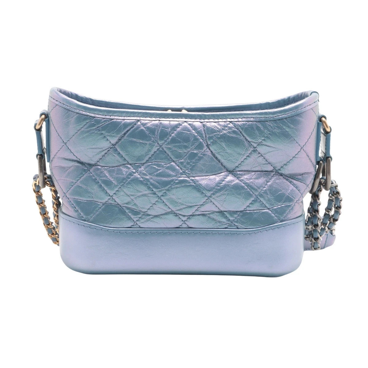 Pre-Loved Gabrielle Shoulder Bag Quilted Leather Small with Mixed Gold and Silver Hardware, Iridescent Blue