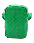 Pre-Loved Intrecciato Phone Pouch Crossbody Bag Intrecciato Leather Mini with Silver Hardware, Green