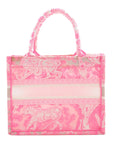 Pre-Loved Book Tote Tote Toile de Jouy Embroidered Canvas Small, Pink