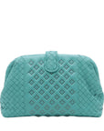 Pre-Loved The Lauren 1980 Clutch Intrecciato Leather with Silver Hardware, Turquoise
