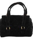 Pre-Loved Bowling Bag Handbag Quilted Velvet Mini with Aged Gold Hardware, Black