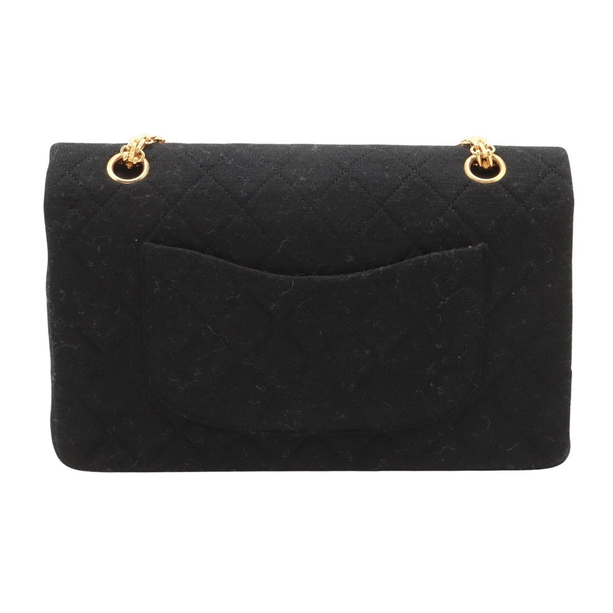 Pre-Loved Classic Double Flap Shoulder Bag Quilted Jersey Medium with Gold Hardware, Black