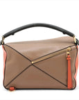 Pre-Loved Puzzle Handbag Leather Small with Gold Hardware, Taupe/Orange/Black