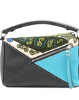 Pre-Loved Puzzle Handbag Embroidered Leather Small with Silver Hardware, Black Multicolor