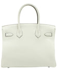 Pre-Loved Birkin Handbag Leather 30 with Palladium Hardware, Vert Fizz