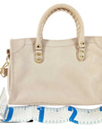 Pre-Loved Classic City Handbag Leather Small with Gold Hardware, Beige