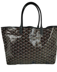 Pre-Loved Saint Louis Tote Goyardine Chevron Coated Canvas GM with Silver Hardware, Black/Brown