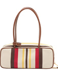 Pre-Loved Bowling Bag Handbag Striped Canvas Small with Gold Hardware, Beige Multicolor
