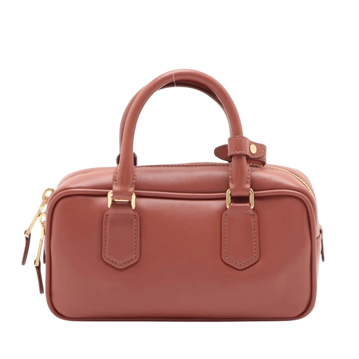 Pre-Loved Bowling Bag Handbag Leather Mini with Gold Hardware, Rust