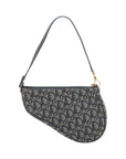 Pre-Loved Saddle Pochette Shoulder Bag Oblique Coated Canvas Mini with Gold Hardware, Navy Blue