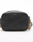 Pre-Loved GG Marmont Matelassé Camera Bag Crossbody Bag Quilted Leather Mini with Aged Gold Hardware, Black