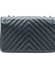 Pre-Loved Chevron Flap Bag Shoulder Bag Chevron Leather Small with Gold Hardware, Navy Blue