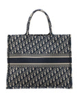 Pre-Loved Book Tote Tote Oblique Embroidered Canvas Large, Navy Blue/Beige