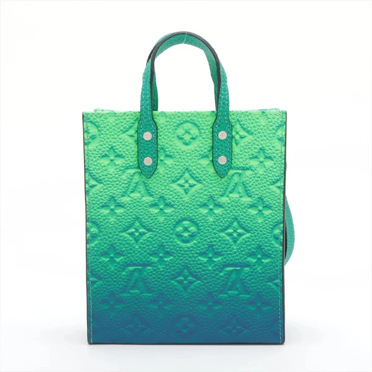 Pre-Loved Sac Plat Tote Monogram Leather XS with Silver Hardware, Green Blue Gradient