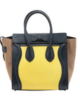 Pre-Loved Luggage Tote Leather Micro with Rose Gold Hardware, Navy, Yellow, and Beige