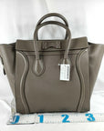 Pre-Loved Luggage Tote Leather Mini with Silver Hardware, Taupe