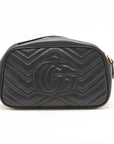Pre-Loved GG Marmont Matelassé Camera Bag Crossbody Bag Quilted Leather Small with Aged Gold Hardware, Black